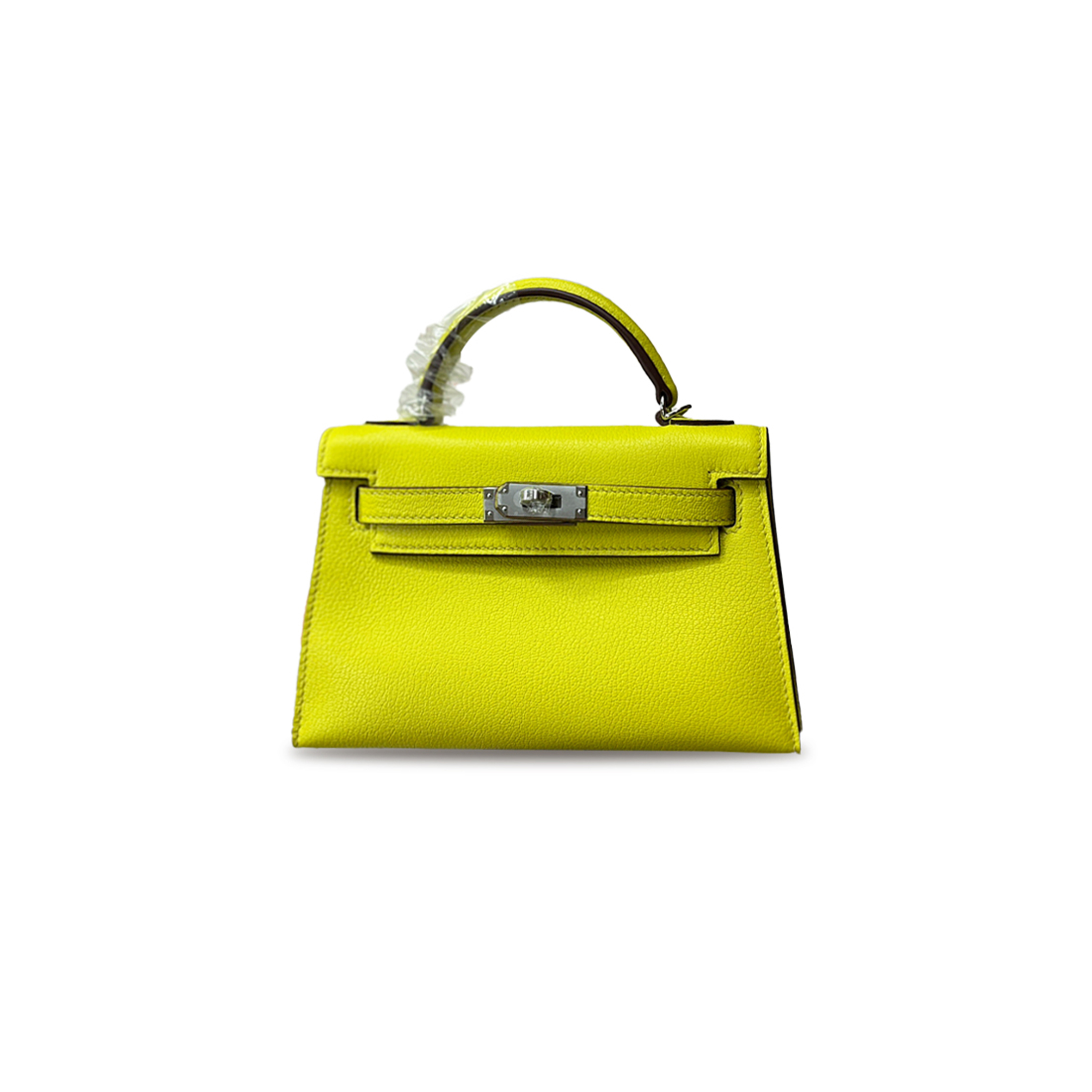 HERMÈS MINI KELLY II SWIFT LEMON YELLOW SILVER BUCKLE HARDWARE (19*12*5.5cm) 